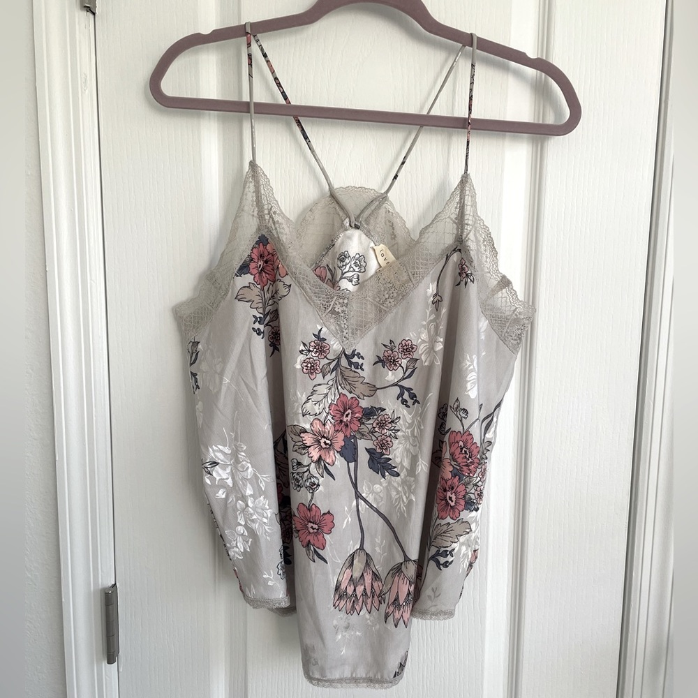 Love Stitch Grey/Silver Floral Satin Tank